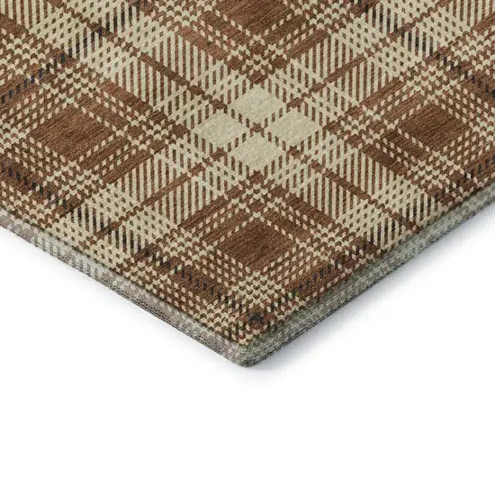 Rust Beige And Brown Plaid Washable Area Rug With UV Protection Photo 6