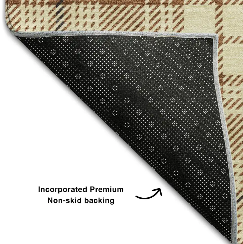 Rust Beige And Brown Plaid Washable Area Rug With UV Protection Photo 5