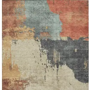 Photo of Rust Beige And Charcoal Abstract Washable Indoor Outdoor Area Rug