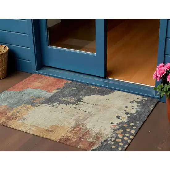 Rust Beige And Charcoal Abstract Washable Indoor Outdoor Area Rug Photo 2