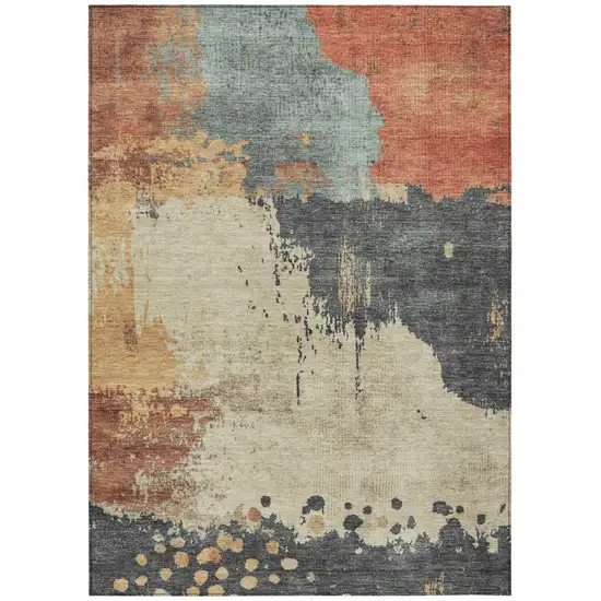 Rust Beige And Charcoal Abstract Washable Indoor Outdoor Area Rug Photo 7