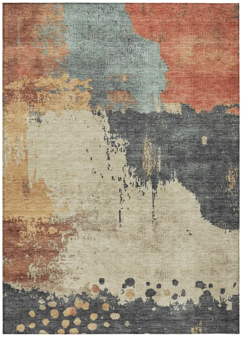 Rust Beige And Charcoal Abstract Washable Indoor Outdoor Area Rug Photo 7