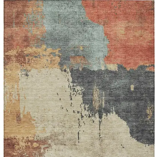 Rust Beige And Charcoal Abstract Washable Indoor Outdoor Area Rug Photo 1