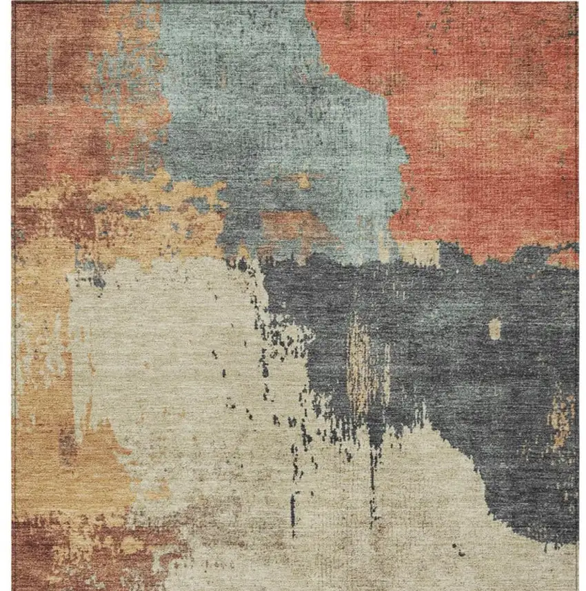Rust Beige And Charcoal Abstract Washable Indoor Outdoor Area Rug Photo 1