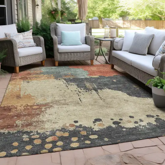 Rust Beige And Charcoal Abstract Washable Indoor Outdoor Area Rug Photo 3