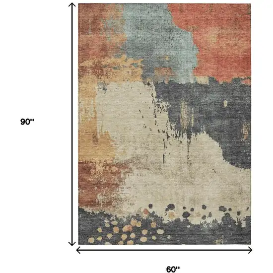 Rust Beige And Charcoal Abstract Washable Indoor Outdoor Area Rug Photo 8