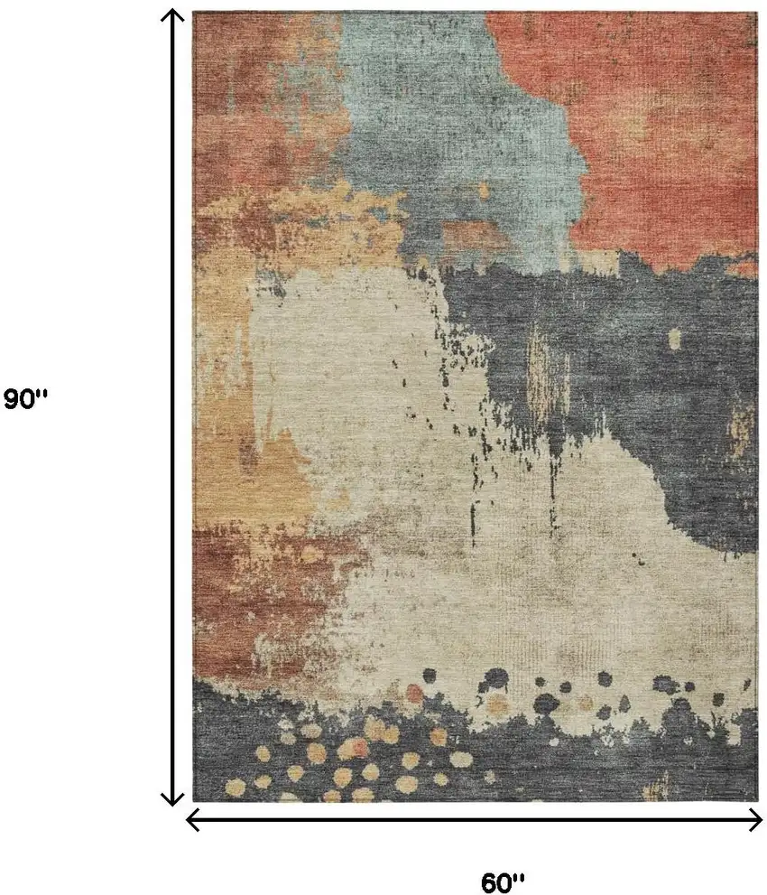 Rust Beige And Charcoal Abstract Washable Indoor Outdoor Area Rug Photo 8
