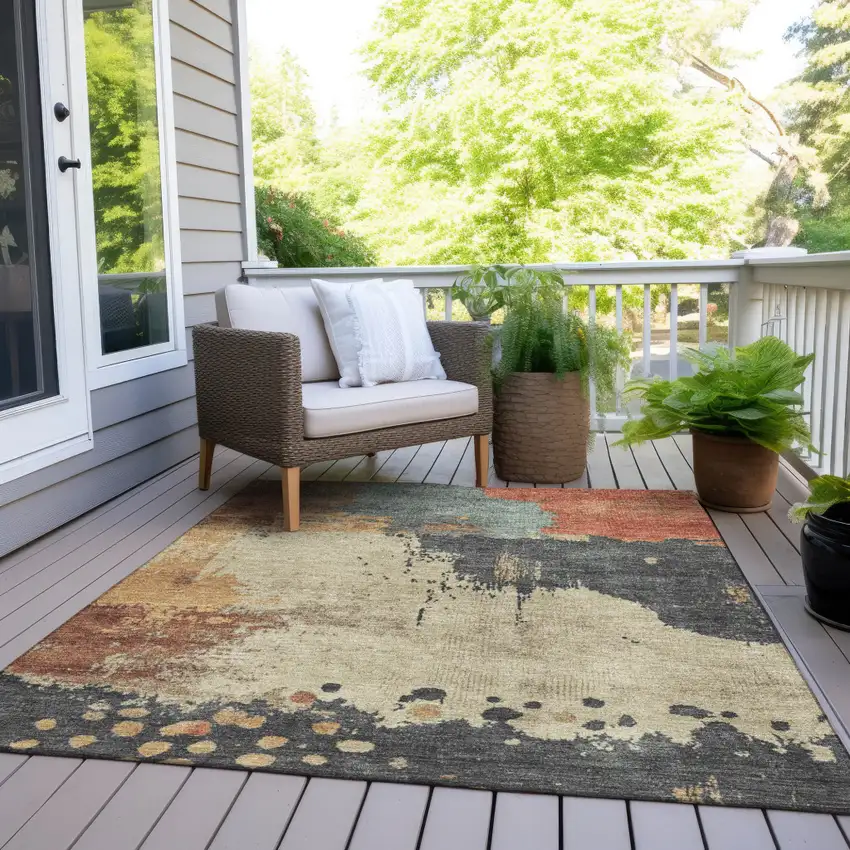 Rust Beige And Charcoal Abstract Washable Indoor Outdoor Area Rug Photo 6