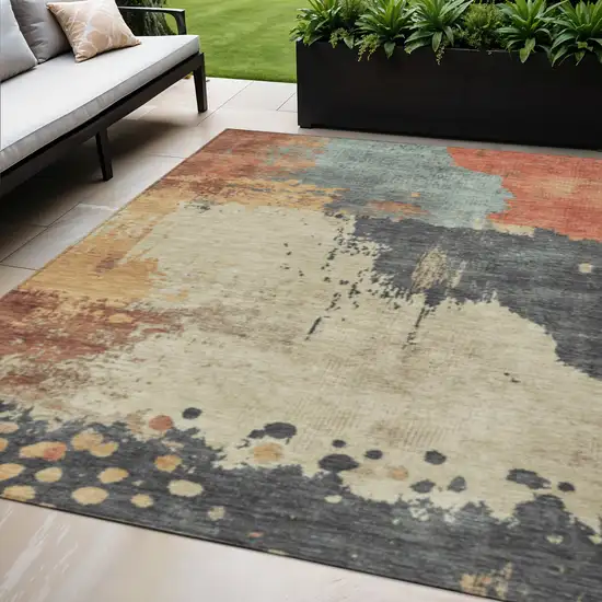 Rust Beige And Charcoal Abstract Washable Indoor Outdoor Area Rug Photo 2