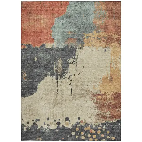 Rust Beige And Charcoal Abstract Washable Indoor Outdoor Area Rug Photo 9