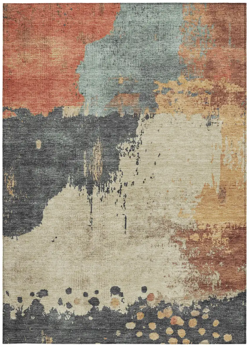 Rust Beige And Charcoal Abstract Washable Indoor Outdoor Area Rug Photo 9
