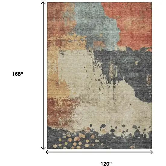 Rust Beige And Charcoal Abstract Washable Indoor Outdoor Area Rug Photo 9