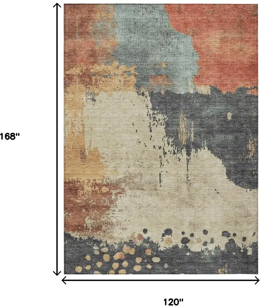 Rust Beige And Charcoal Abstract Washable Indoor Outdoor Area Rug Photo 9