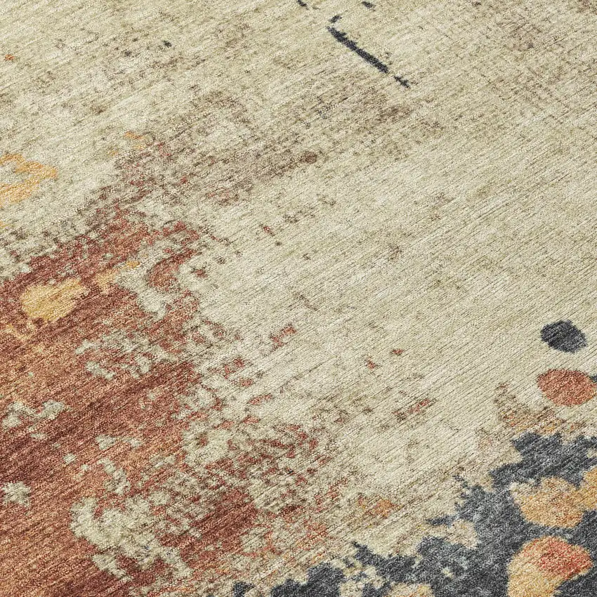 Rust Beige And Charcoal Abstract Washable Indoor Outdoor Area Rug Photo 8