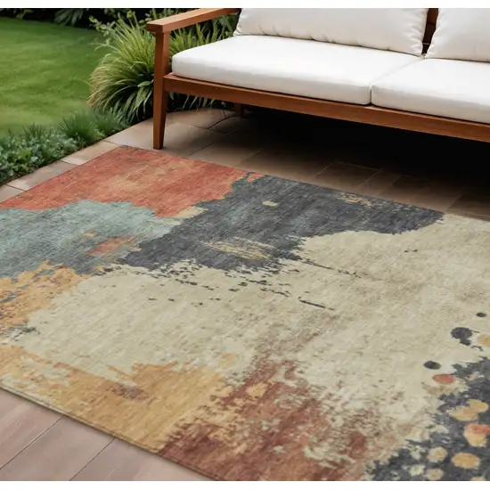 Rust Beige And Charcoal Abstract Washable Indoor Outdoor Area Rug Photo 2