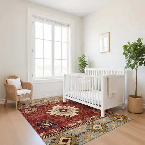 Rust Beige And Charcoal Geometric Washable Area Rug With UV Protection Photo 5