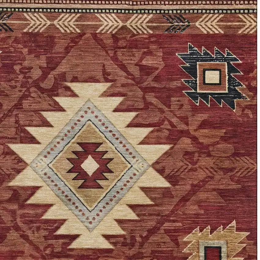 Rust Beige And Charcoal Geometric Washable Area Rug With UV Protection Photo 2