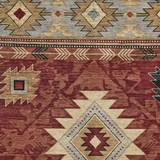 Rust Beige And Charcoal Geometric Washable Area Rug With UV Protection Photo 2