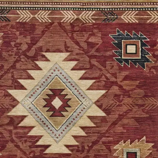 Rust Beige And Charcoal Geometric Washable Area Rug With UV Protection Photo 2