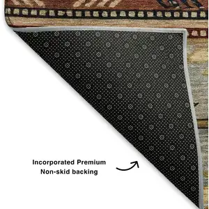Photo of Rust Beige And Charcoal Geometric Washable Area Rug With UV Protection