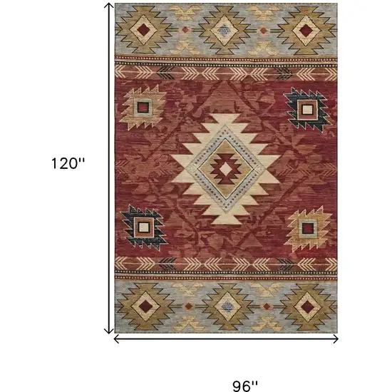 Rust Beige And Charcoal Geometric Washable Area Rug With UV Protection Photo 9