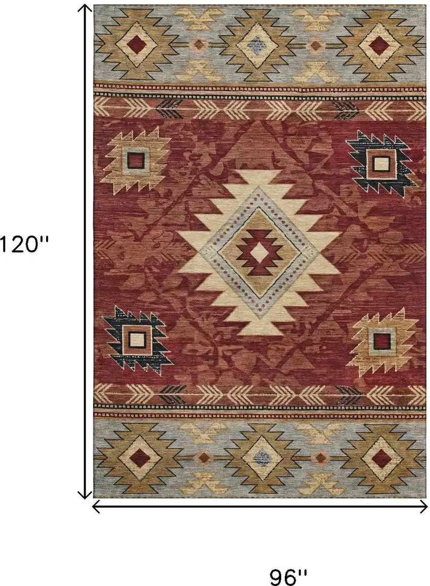 Rust Beige And Charcoal Geometric Washable Area Rug With UV Protection Photo 9