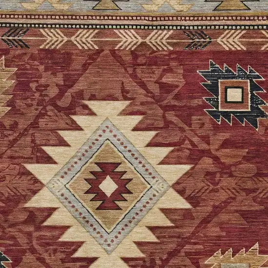 Rust Beige And Charcoal Geometric Washable Area Rug With UV Protection Photo 2