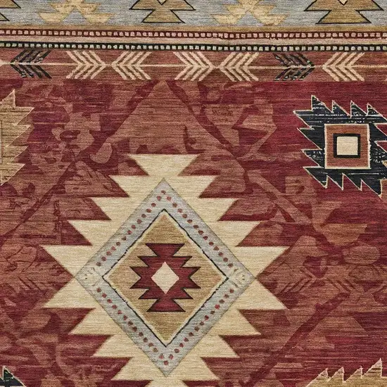 Rust Beige And Charcoal Geometric Washable Area Rug With UV Protection Photo 2