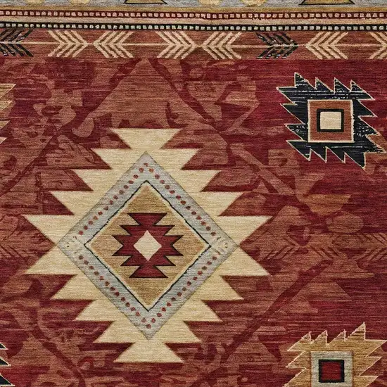 Rust Beige And Charcoal Tribal Washable Indoor Outdoor Area Rug Photo 3