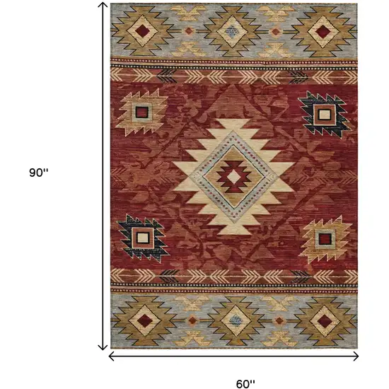 Rust Beige And Charcoal Tribal Washable Indoor Outdoor Area Rug Photo 8