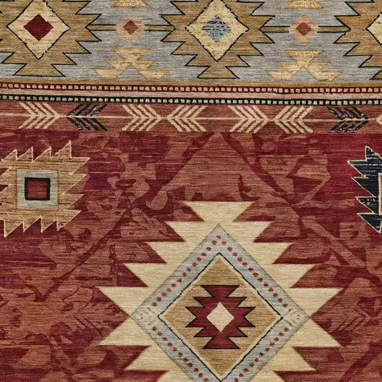 Rust Beige And Charcoal Tribal Washable Indoor Outdoor Area Rug Photo 7