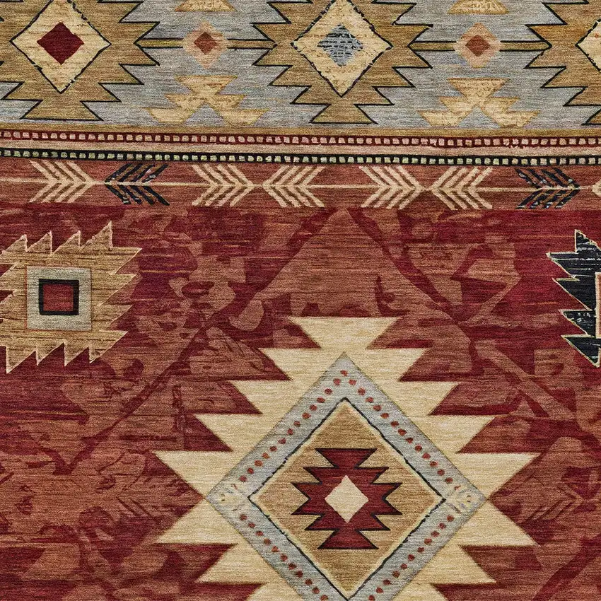 Rust Beige And Charcoal Tribal Washable Indoor Outdoor Area Rug Photo 7