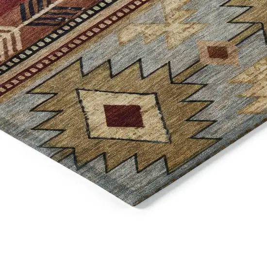 Rust Beige And Charcoal Tribal Washable Indoor Outdoor Area Rug Photo 6