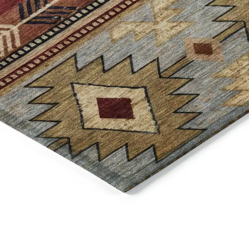 Rust Beige And Charcoal Tribal Washable Indoor Outdoor Area Rug Photo 6