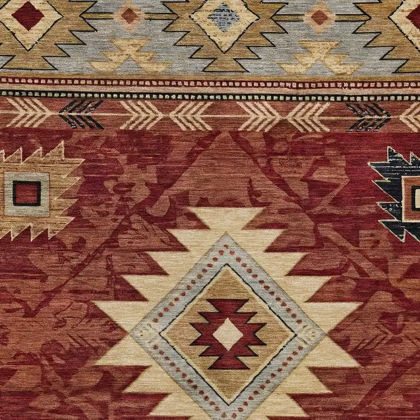 Rust Beige And Charcoal Tribal Washable Indoor Outdoor Area Rug Photo 4