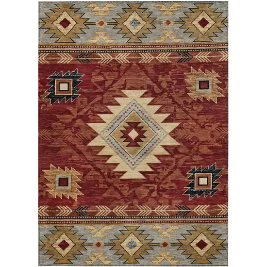 Rust Beige And Charcoal Tribal Washable Indoor Outdoor Area Rug Photo 3
