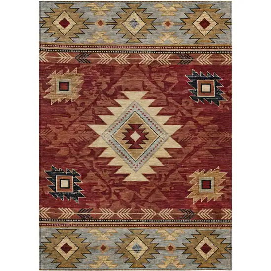 Rust Beige And Charcoal Tribal Washable Indoor Outdoor Area Rug Photo 1