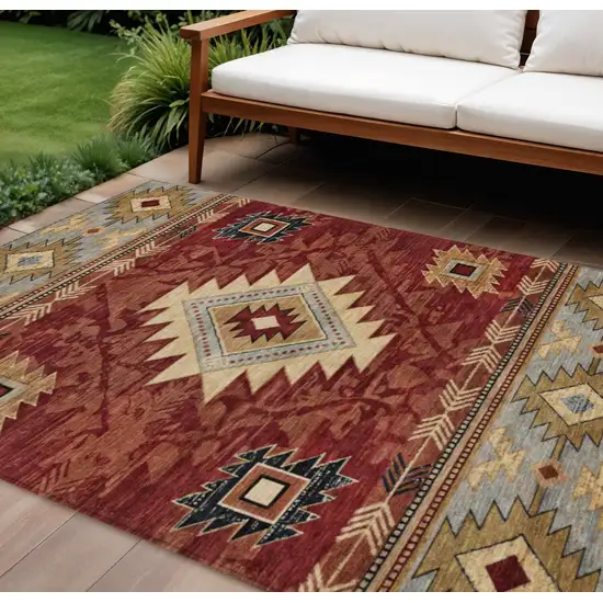 Rust Beige And Charcoal Tribal Washable Indoor Outdoor Area Rug Photo 2