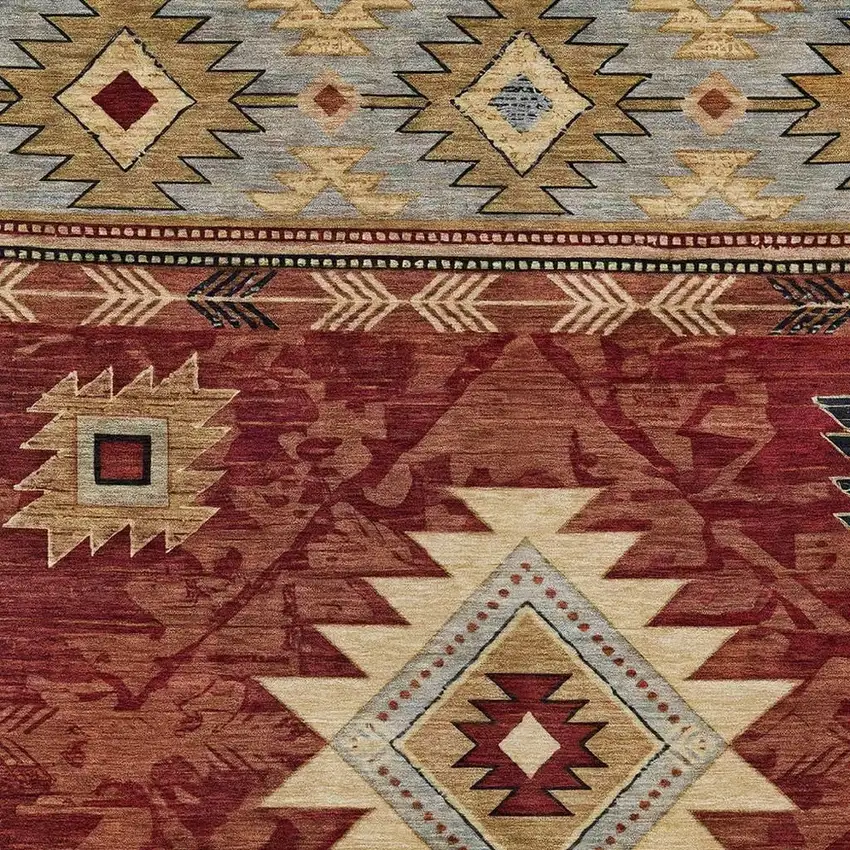 Rust Beige And Charcoal Tribal Washable Indoor Outdoor Area Rug Photo 4