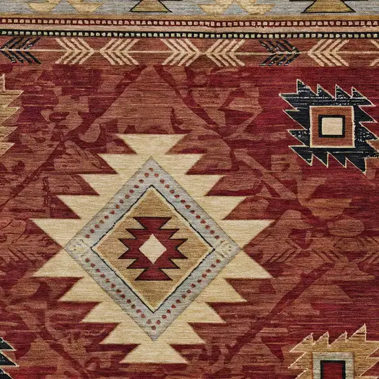 Rust Beige And Charcoal Tribal Washable Indoor Outdoor Area Rug Photo 7