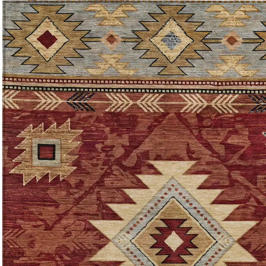 Rust Beige And Charcoal Tribal Washable Indoor Outdoor Area Rug Photo 6