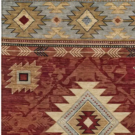 Rust Beige And Charcoal Tribal Washable Indoor Outdoor Area Rug Photo 6