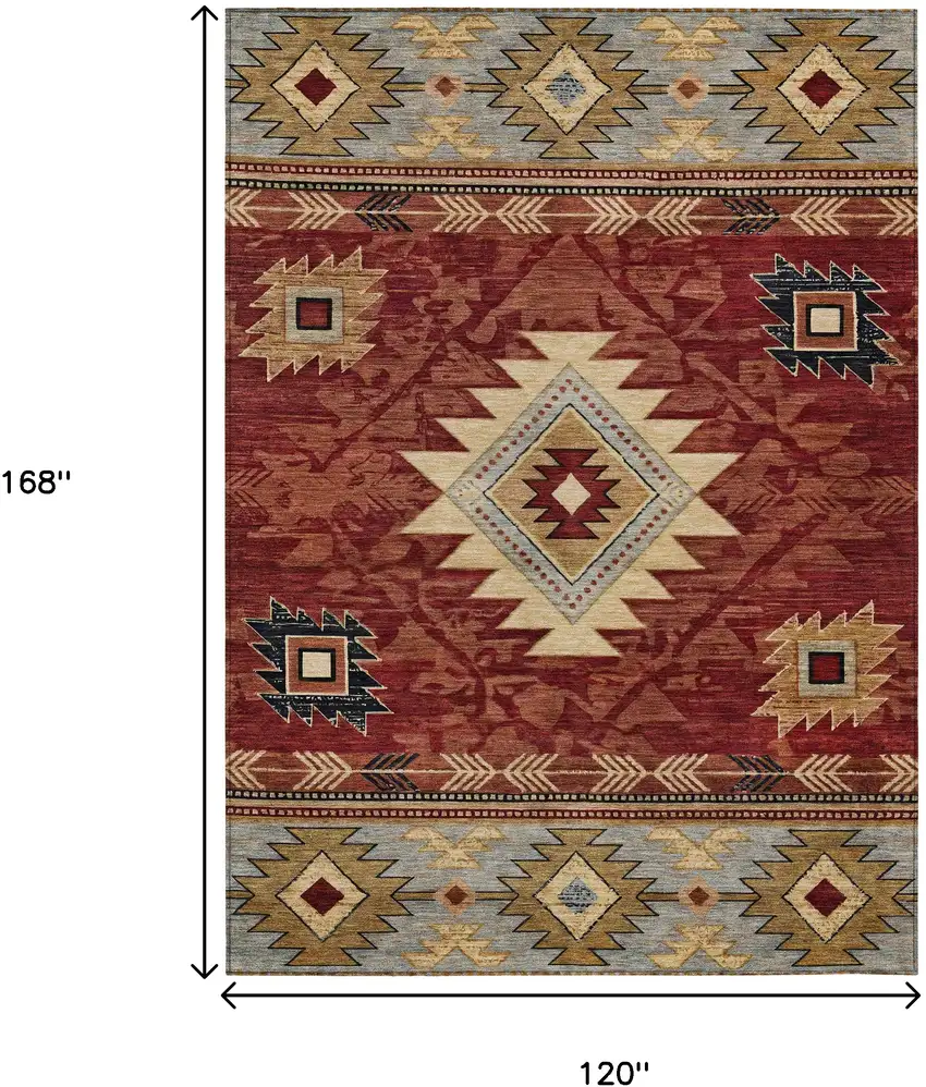 Rust Beige And Charcoal Tribal Washable Indoor Outdoor Area Rug Photo 8