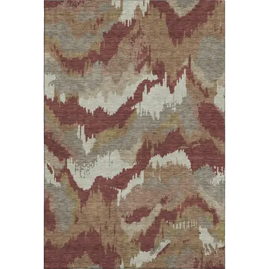 Rust Beige And Copper Abstract Washable Area Rug With UV Protection Photo 1