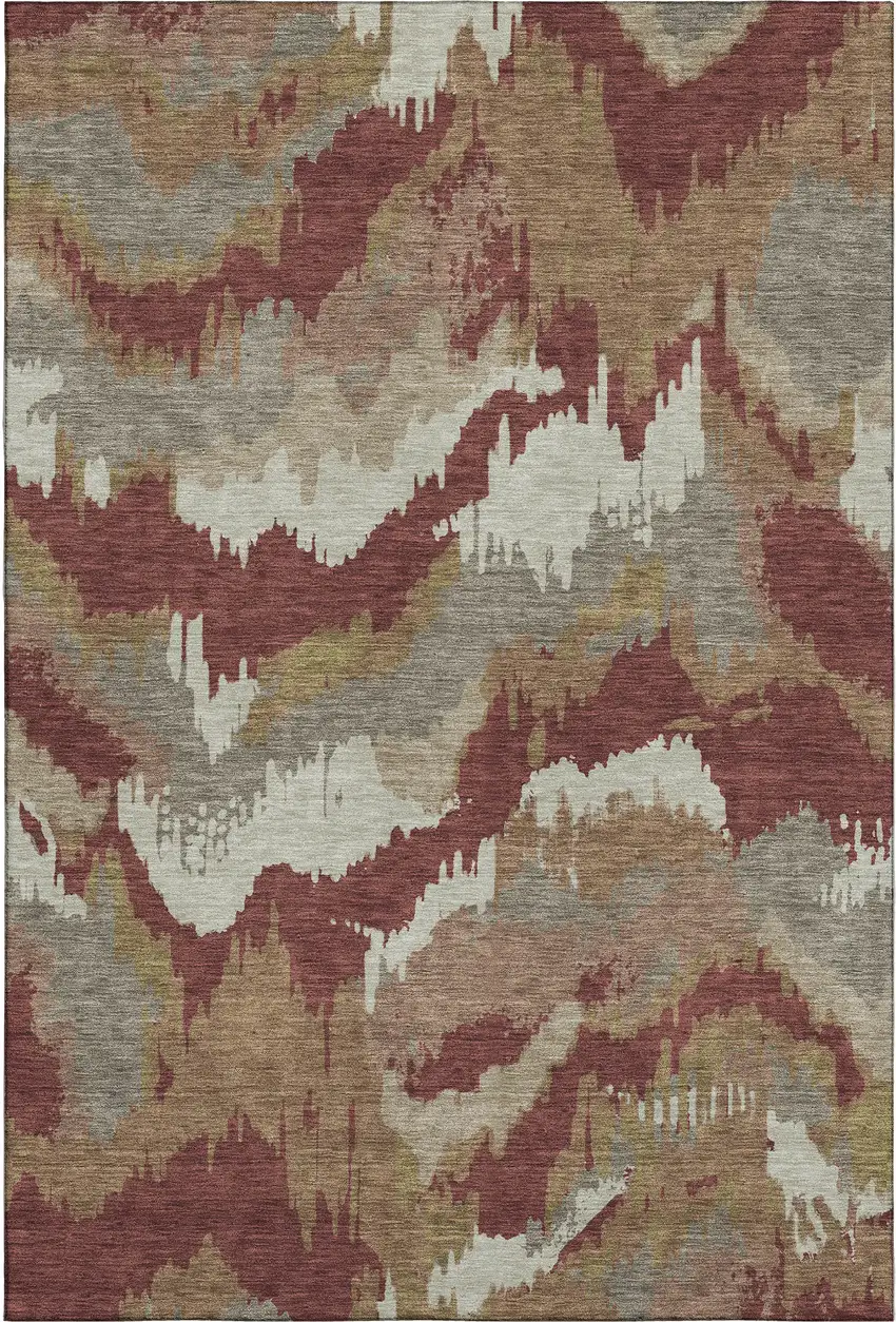 Rust Beige And Copper Abstract Washable Area Rug With UV Protection Photo 1