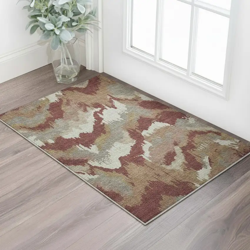 Rust Beige And Copper Abstract Washable Area Rug With UV Protection Photo 2