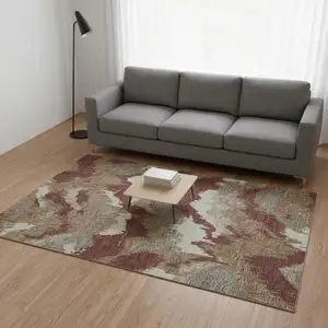 Photo of Rust Beige And Copper Abstract Washable Area Rug With UV Protection
