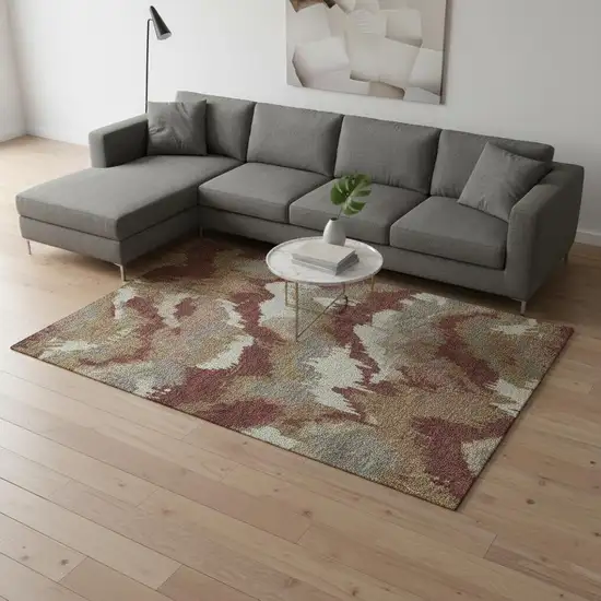 Rust Beige And Copper Abstract Washable Area Rug With UV Protection Photo 1