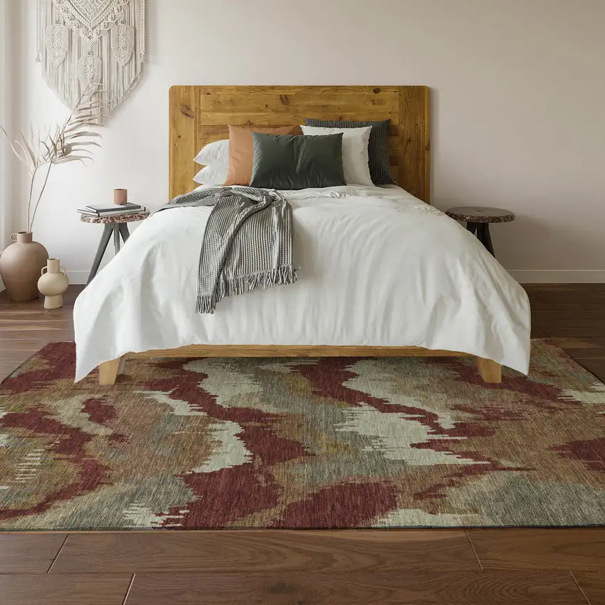 Rust Beige And Copper Abstract Washable Area Rug With UV Protection Photo 8