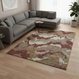 Photo of Rust Beige And Copper Abstract Washable Area Rug With UV Protection